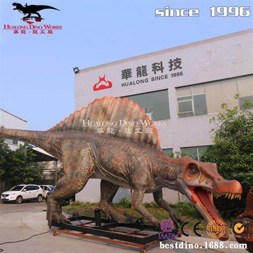 自贡大型新款仿真硅胶恐龙模型棘龙和鸭嘴龙打斗室外流量产品
