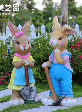 户外园林景观雕塑商业美陈玻璃钢雕塑卡通动物兔子树脂工艺品手工