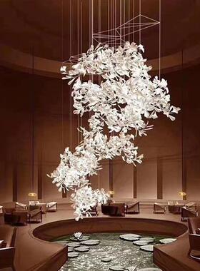 创意餐厅客厅灯别墅复式楼酒店大堂售楼部银杏全铜树叶楼梯大吊灯