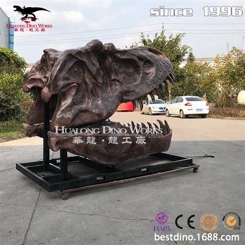 霸王龙头骨化石模型玻璃钢材质地质博物馆景区美陈引流研学模型