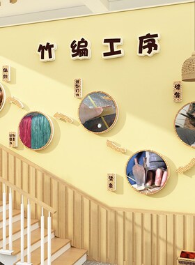 新品幼儿园环创i教室墙面装饰布置贴传统非遗文化竹编织发展史主