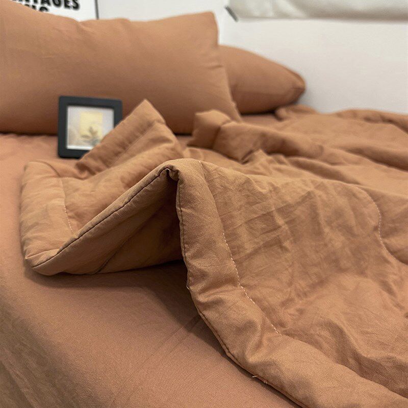 极速纯色夏季夏凉被四件套床笠款水洗棉空调被单双U人薄被芯柔软