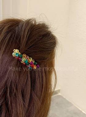 极速水晶串~清新发夹顶夹少女韩国Ains刘海侧边夹百搭夹子头饰网