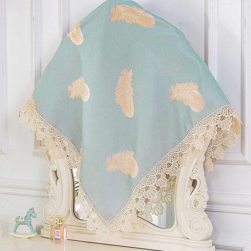 极速尘欧梳台镜盖布蕾丝防0u2423镜面遮挡化妆台圆子镜式子盖妆巾