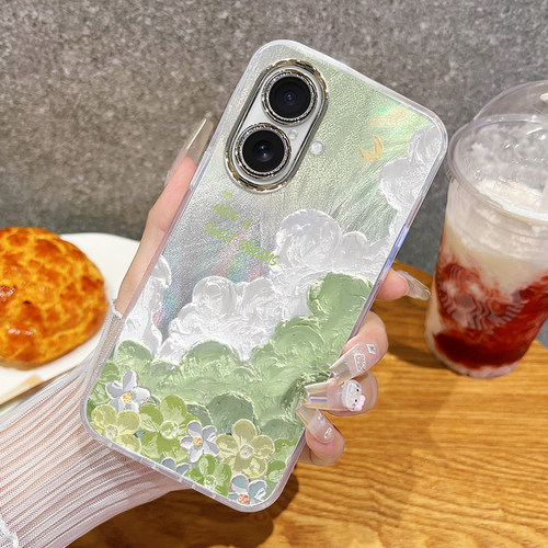 适用苹果系列油画云朵手机壳