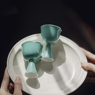高足品茗杯治愈系陶瓷主人杯家用喝茶杯单杯 松石绿日式