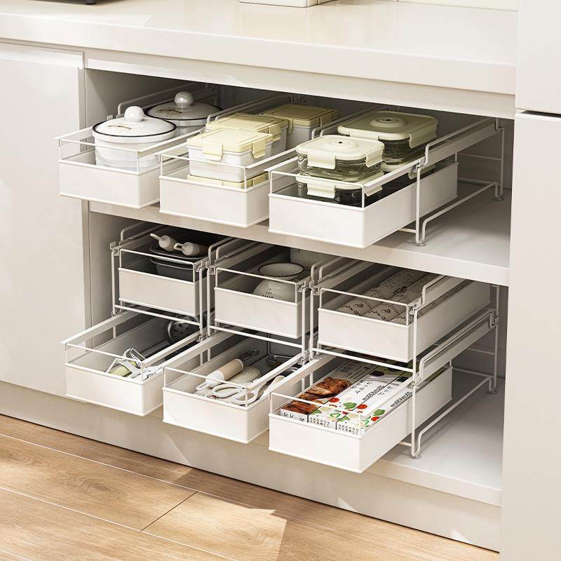 御仕家整体橱柜抽拉式拉篮厨房下水槽抽屉收纳盒式水槽置物架夹缝