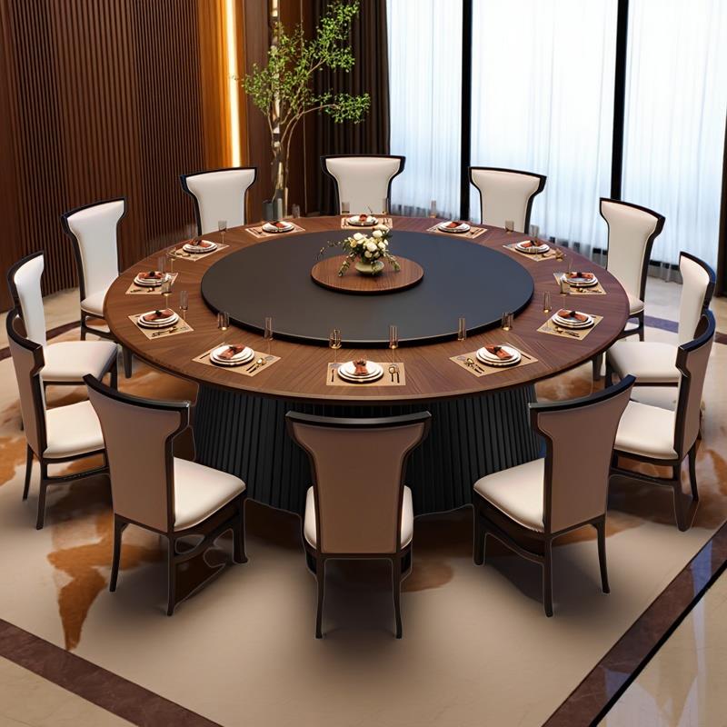 酒店电动大圆桌实木餐桌椅岩板转盘20人15会所包厢饭店2米3新中式