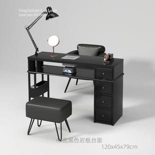 童铁山45宽美甲桌岩板大台面吸尘器修甲台黑色美甲店专用桌椅套装