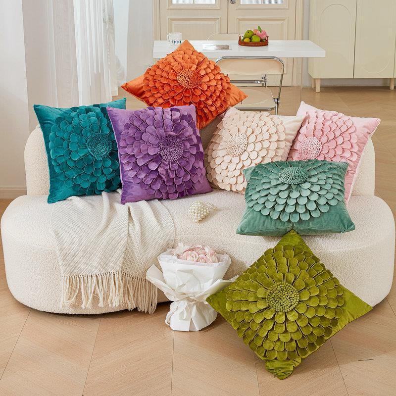 网红轻奢ins风花朵抱枕套沙发靠垫套办公室靠枕立体植物花腰靠垫