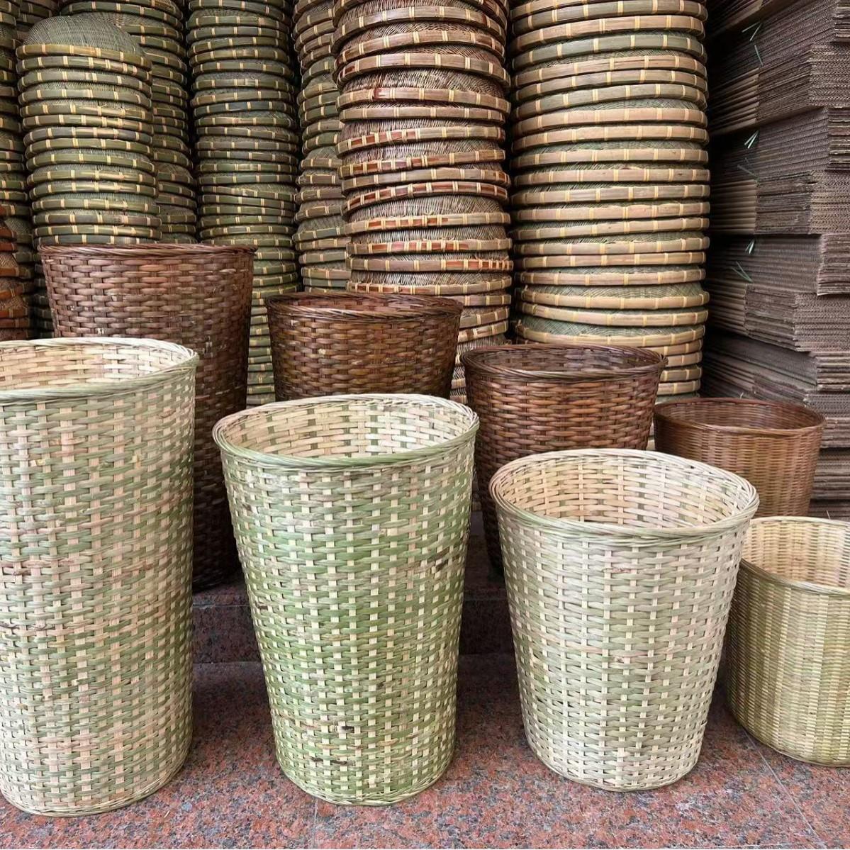 竹编圆形竹篓加高竹筐家用商用水果蔬菜篓厨房收纳筐水果展示筐