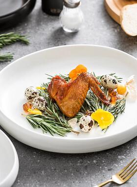 白色盘子冷盘子家用陶瓷创意餐具早餐沙拉减脂义大利面 面西餐餐