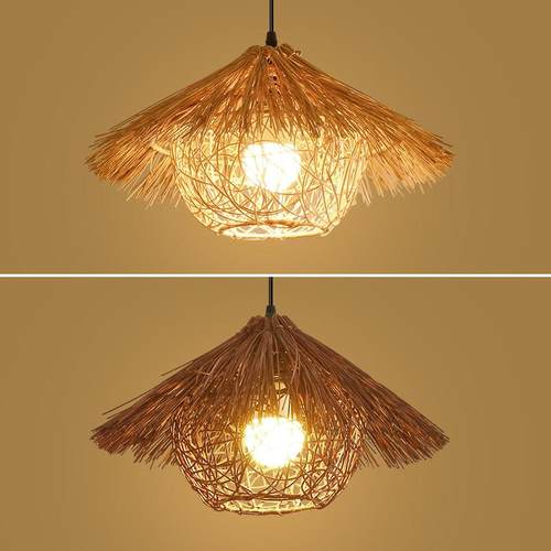 创意个性草帽吊灯藤编编织艺术灯罩仿古民宿灯具饭店餐厅竹编灯笼