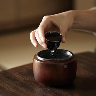 奇竹斋|建水茶洗老楠竹水盂茶渣桶茶具锡盖水碗家用水洗茶道用具