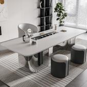 岩板茶桌椅组合办公室现代阳台家用功夫书桌不锈钢茶台烧水壶一体