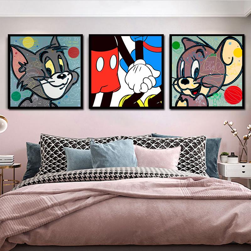 汤姆猫和老鼠装饰画米奇唐老鸭卡通挂画客厅沙发儿童房卫生间壁画