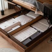 北欧全实木黑胡桃木储物床悬浮实木全开气压床箱体收纳高箱床大床