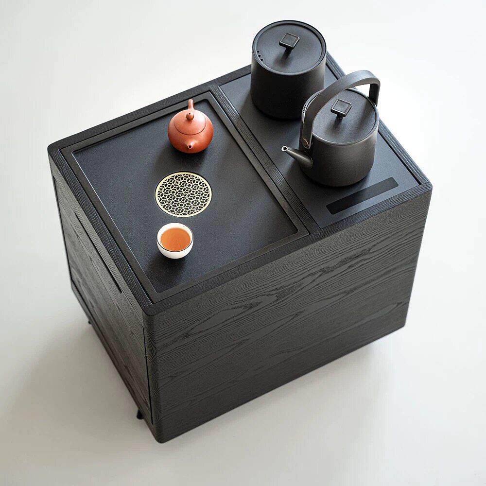 北美风移动实木水曲柳茶水柜烧水壶一体茶桌侧边茶台隔断沙发边柜