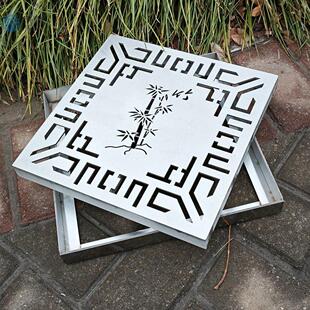 永章不锈钢庭院别墅景观园林排水沟盖板井盖304材质 新中式竹子图