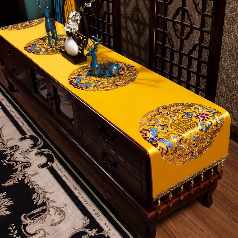 新中式桌旗茶桌布中式茶几台布长条茶旗台布电视柜布垫长方形定制