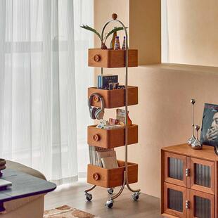 家用落地书架客厅樱桃木转角置物架可移动收纳柜收纳展示柜转角柜