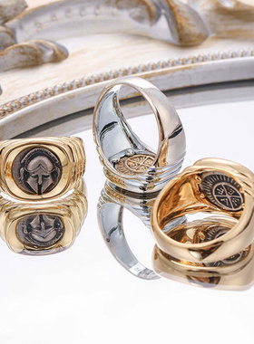 S925古希腊神话斯巴达古币戒指浮