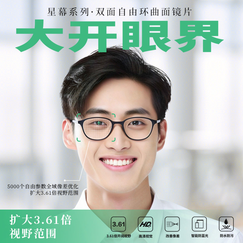 汇鼎星幕双面自由曲面钻无瑕系列.67高清视觉1.60防蓝光定制镜片
