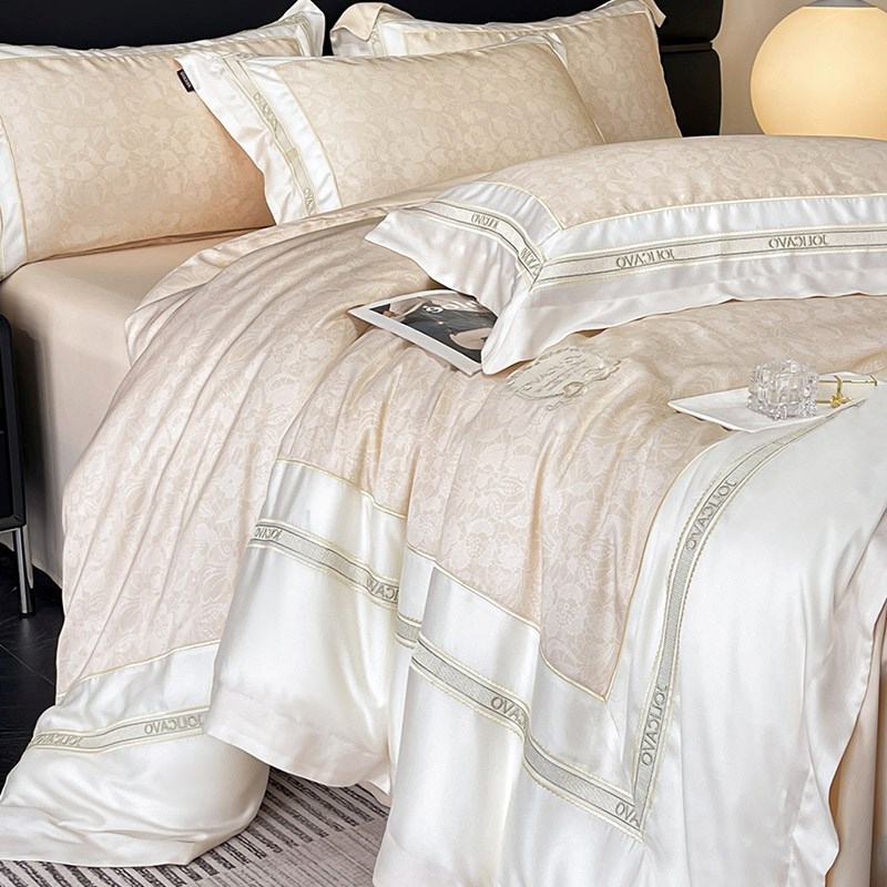 高级感A类e200支兰精天丝四件套丝滑裸睡刺绣被套真丝夏季床上用