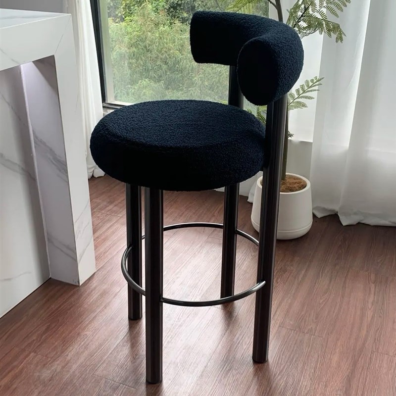 意式轻奢吧台椅j现代不锈钢设计师岛台椅前台吧台凳家用靠背高脚