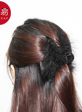 羽毛抓夹A1pq301-鲨鱼夹黑色羽毛抓夹毛绒鲨鱼夹后脑勺发卡头饰