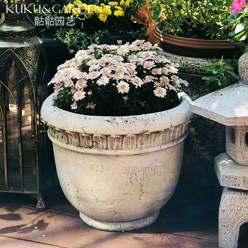 欧式别墅浮雕粗陶红陶复古做旧创意 陶盆 陶土落地大花盆花器花瓶