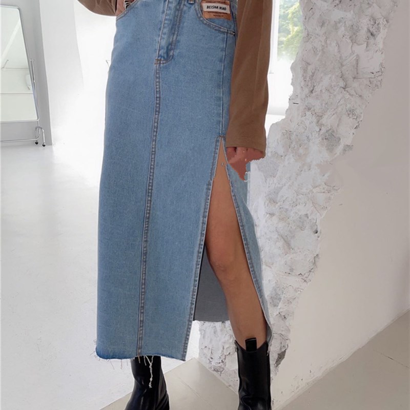 新品Seoulish Summer 2023 New Women's Long Denim Skirt Vintag