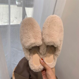 新款 穆勒鞋 水貂毛包头半拖鞋 外穿平底毛毛鞋 女韩版 香港2021年冬季