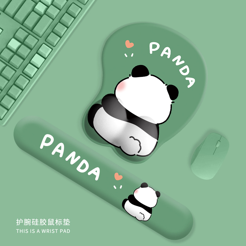 可爱屁屁熊猫鼠标垫护腕护手腕硅胶垫子软垫键盘手托办公室笔记本
