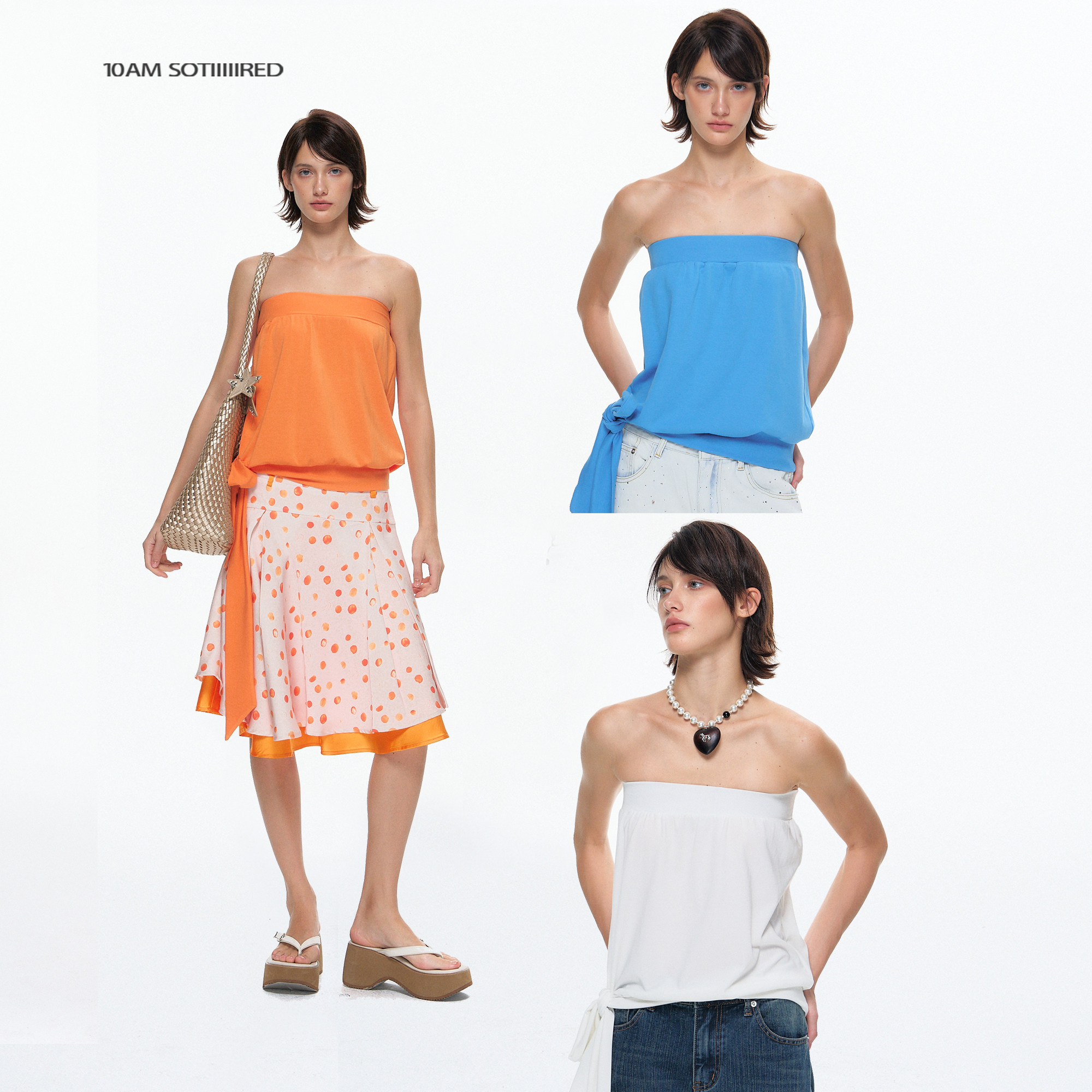 10AMsotiiiiired进口兰精天丝度假风绑带抹胸背心