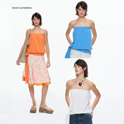 10AM进口天丝度假风绑带抹胸背心