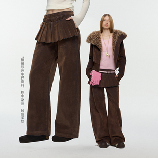 10AMsotiiiiired#原创设计不掉色原牛蓝可切换腰线百褶牛仔弯刀裤