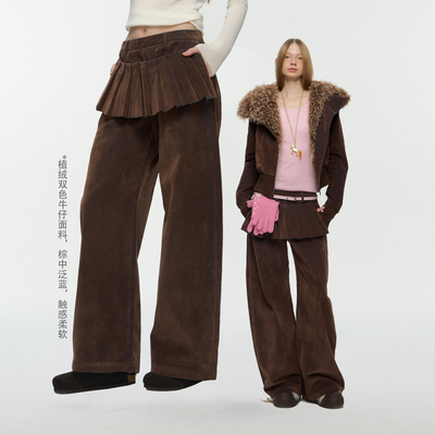 原创设计不掉色原牛蓝百褶牛仔裤