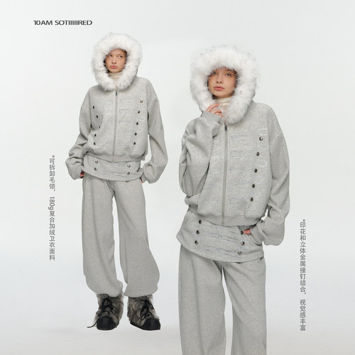 10AM*【12.8NEW】盘带印花重工铆钉连帽卫衣裙裤卫裤