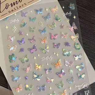 蝴蝶翼流光贴纸高级平面美甲贴纸缤纷蝴蝶仙女指甲贴纸 爆款