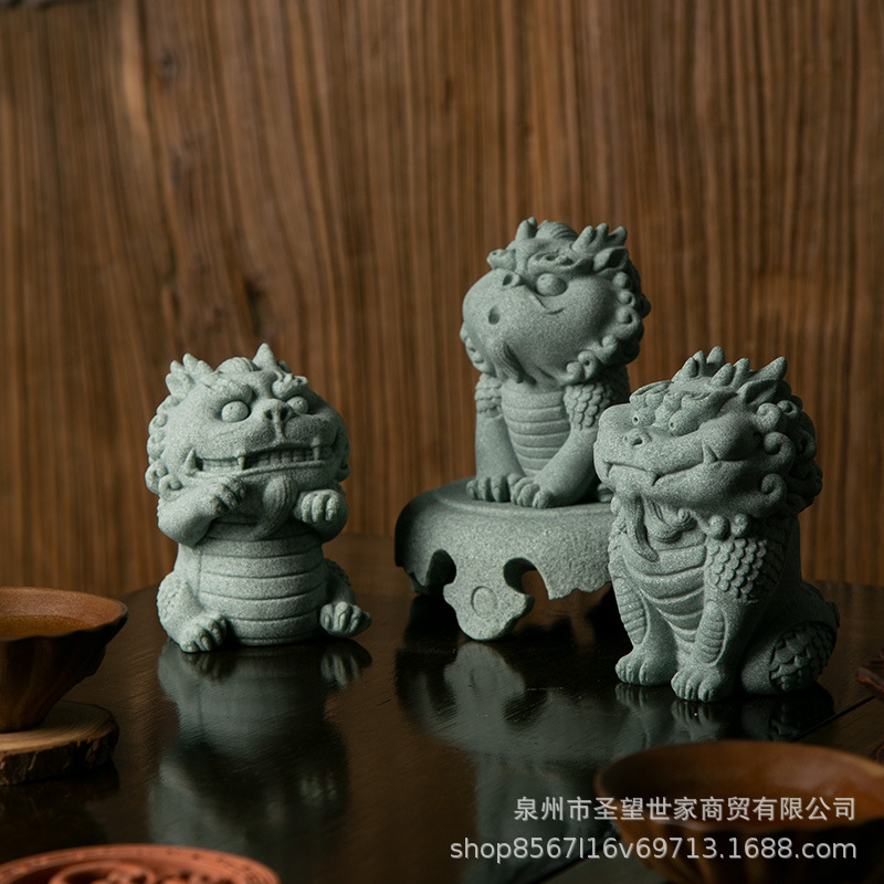 国潮萌宠醒狮桌面吉祥物摆件创意款茶宠微景观盆景鱼缸造景摆设品