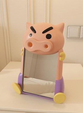 卡通肥嘟嘟左卫门便携化妆镜子梳妆台桌面L镜客厅卧室装饰生日摆