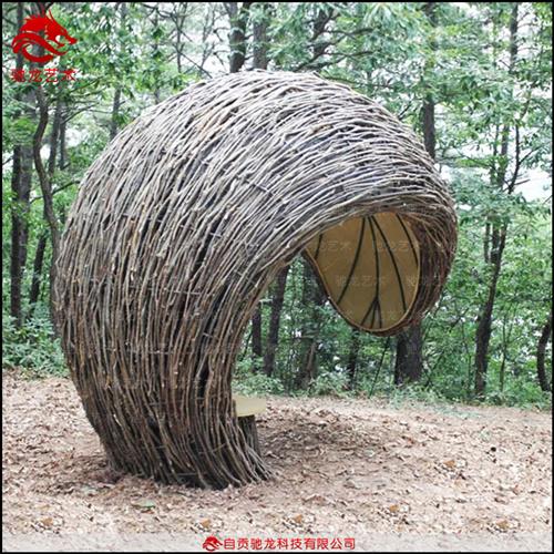 藤编亭子艺术造型座椅户外藤艺竹编制作大型藤编异形装置定制