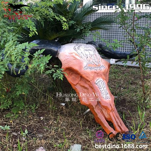 商场酒吧室内外美陈挂件摆件仿真牛头骨架模型自贡恐龙厂家定制.