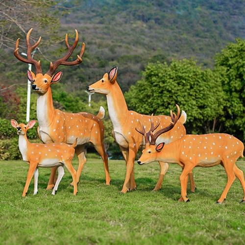 梅花鹿模型工艺品玻璃钢雕塑室外草坪仿真麋鹿花园林景观装饰摆件