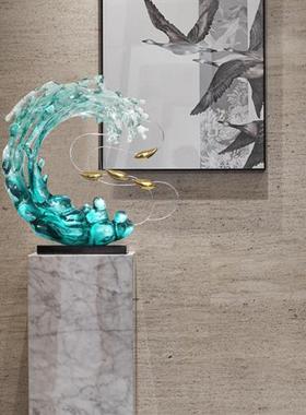 酒店样板间玄关客厅装饰品摆件现代别墅办公室透明树脂水浪花雕塑