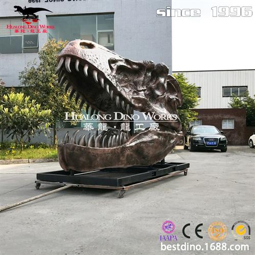 霸王龙头骨化石模型玻璃钢材质地质博物馆景区美陈引流研学模型