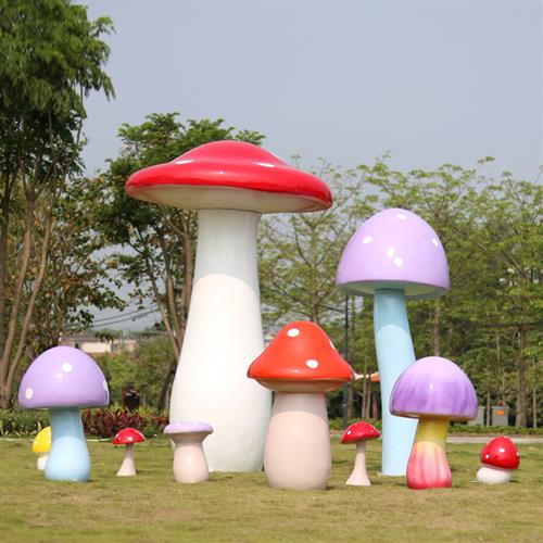 玻璃钢蘑菇房雕塑幼儿园林景观装饰商场户外草坪落地仿真亭子摆件