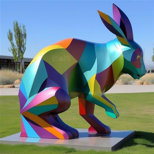 玻璃钢雕塑几何动物卡通切面兔子户外公园广场园林大型景观装饰