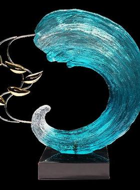 现代酒店别墅透明树脂浪花雕塑摆件家居客厅玄关电视柜轻奢装饰品